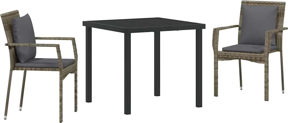 vidaXL Kert étkező szett párnával 3 pcs Szürke polirattan