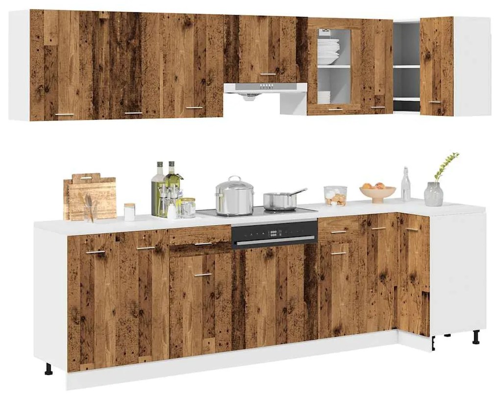 Lyon 11 részes antik fa szerelt fa konyhaszekrény garnitúra