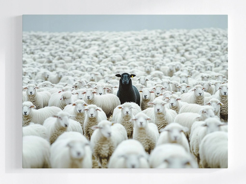 Canvas Vászonkép Bárányok B&amp;w Csorda Eredetiség Individualizmus 100x75