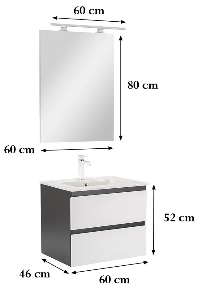 Vario Forte 60 komplett fürdőszoba bútor antracit-fehér