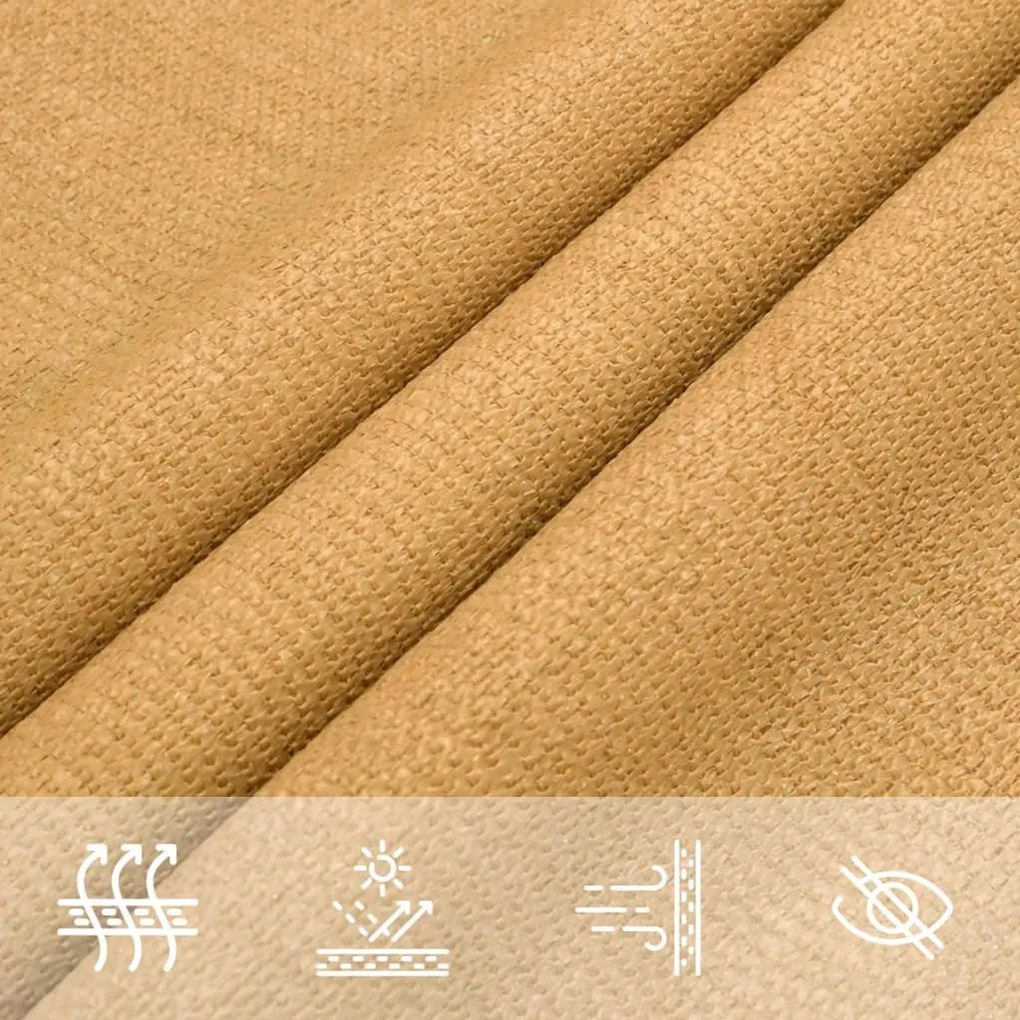 homokszínű négyszögletű HDPE napvitorla 160 g/m² 3,5x5 m