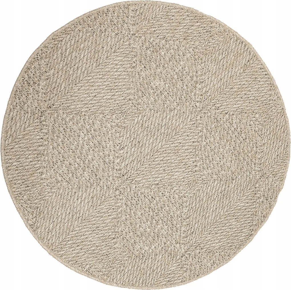 Kerek Zsinóros Szőnyeg Bézs Rombusz Mintás Nappaliba Erkélyre Patio átm. 133 cm