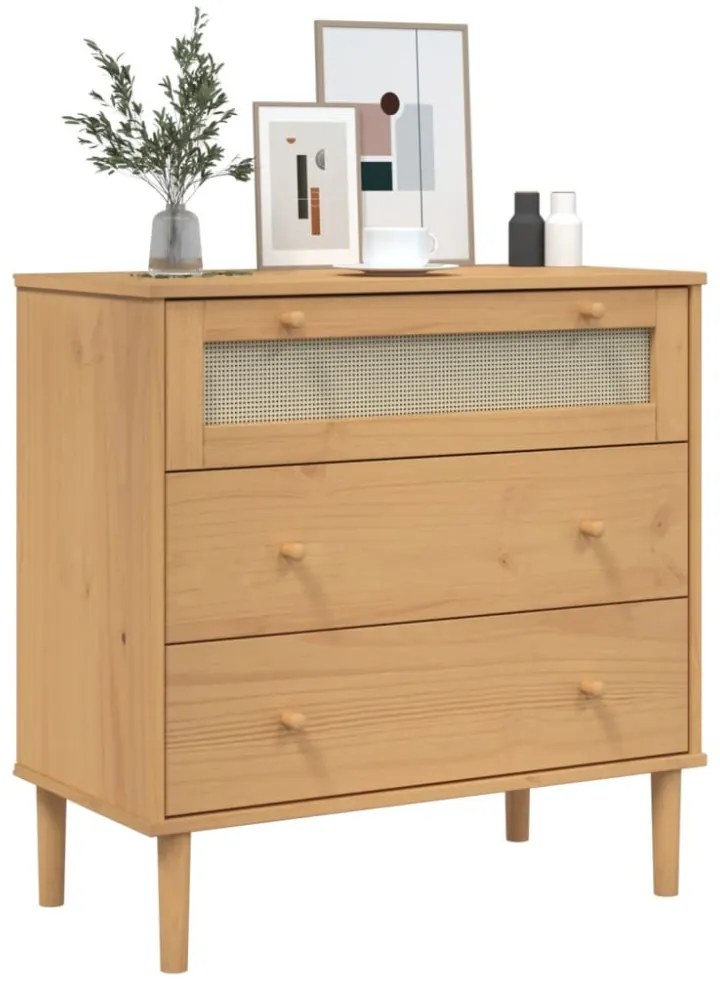 SENJA barna rattan hatású tömör fenyőfa komód 80 x 40 x 80 cm