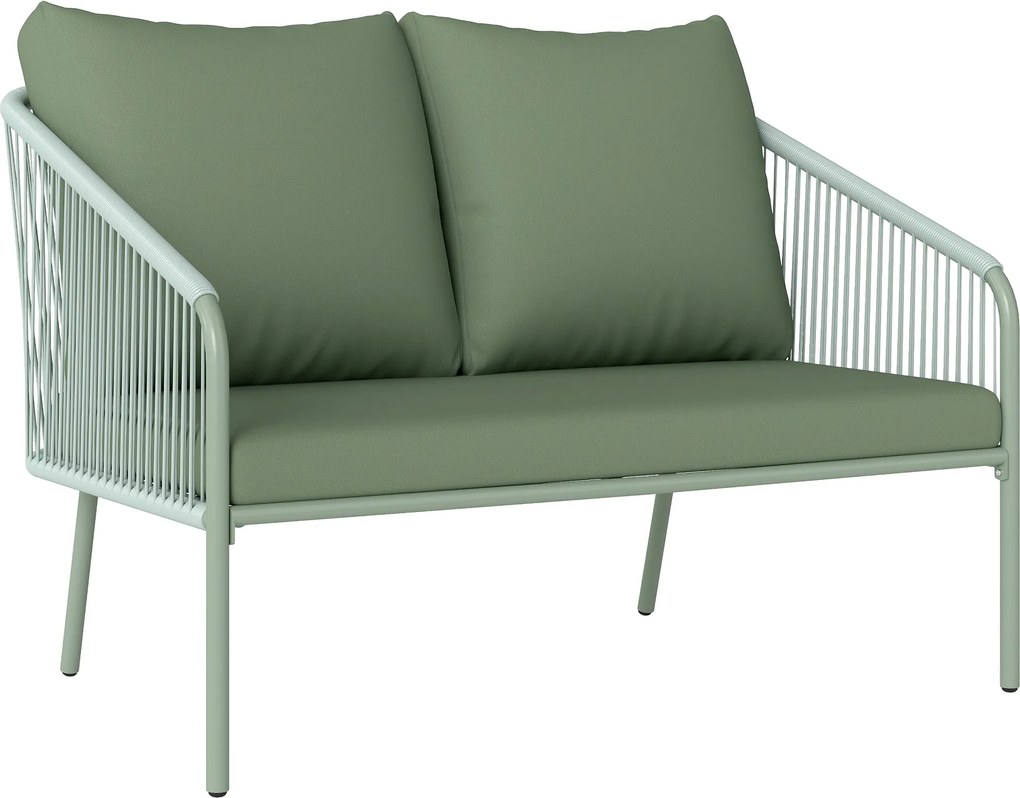 Outsunny 2-Fős PE Rattan Kerti Kanapé, Boho Stílusú Kültéri Loveseat Levehető Párnákkal, Kartámlákkal és Acél Vázra, Kültéri Kanapé Teraszra és Udvarr