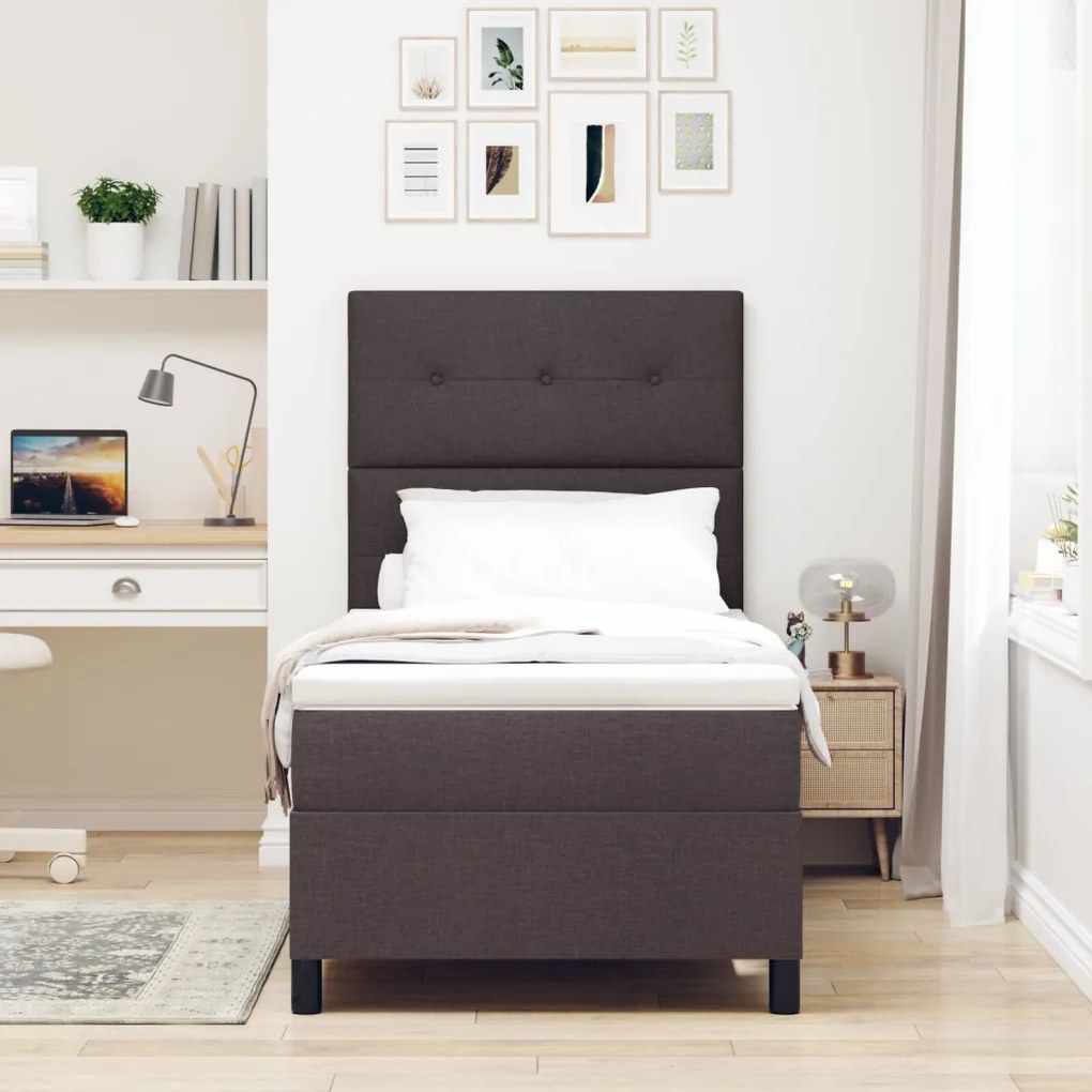 Box Spring ágy matraccal sötétbarna egyszemélyes szövet