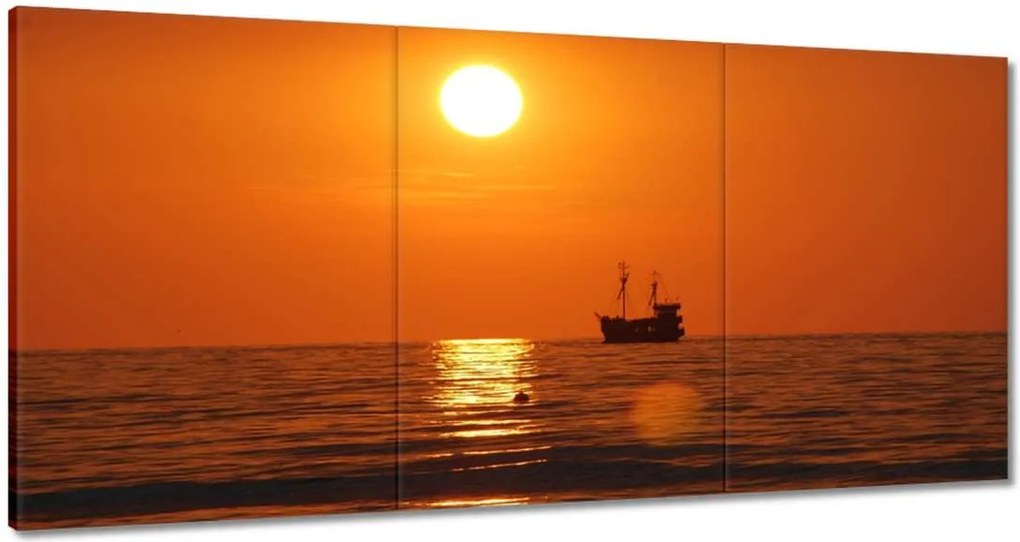 Vászonkép 180x90 Naplemente hajóval