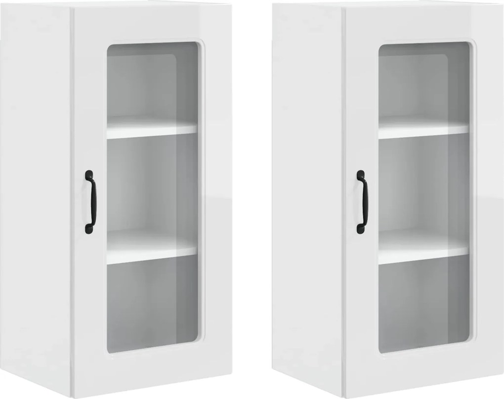 vidaXL Konyhaszekrény Kalmar 2 pcs Magas Fényű Fehér 40 x 31 x 80 cm