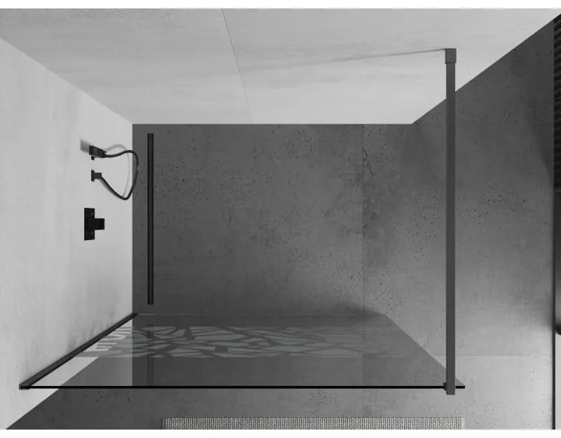 Mexen Kioto, Walk-In zuhany paraván 100 x 200 cm, 8 mm átlátszó üveg fehér mintás, grafit profil, 800-100-101-95-85