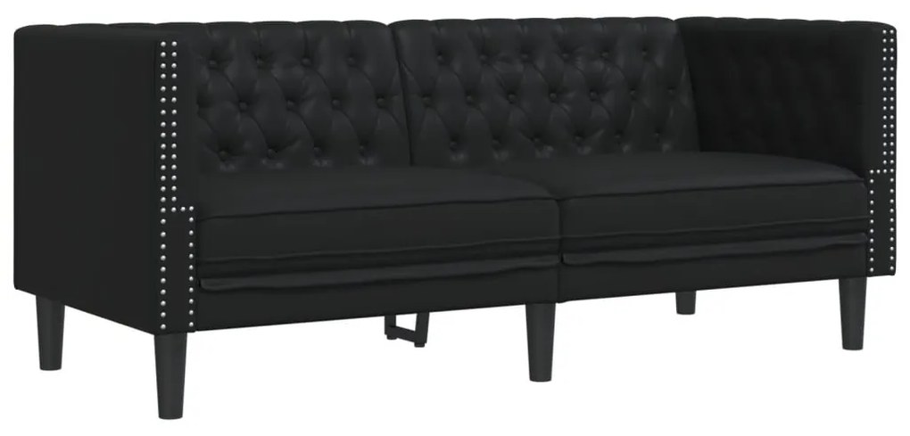 2 személyes fekete műbőr Chesterfield kanapé