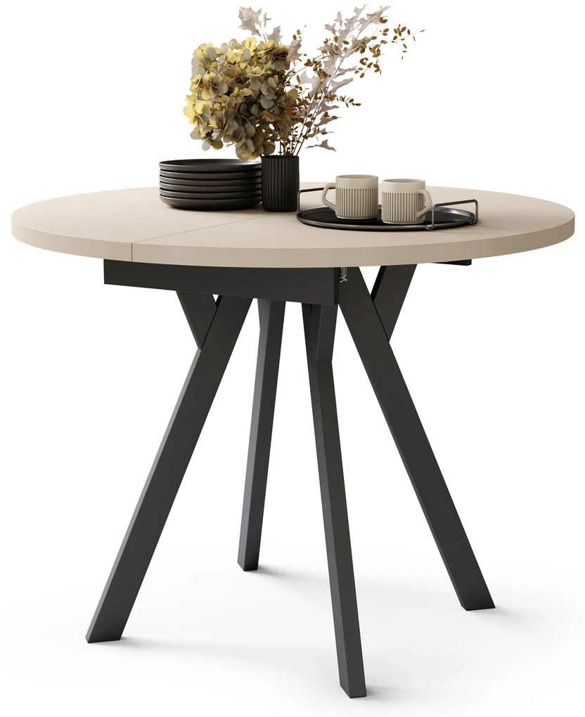 Mazzoni ALMO Bézs/fekete lábak - BŐVÍTHETŐ KEREK ASZTAL Y ALAKÚ LÁBAKKAL LOFT/IPARI STÍLUSÚ NAPPALIBA/ÉTKEZŐBE