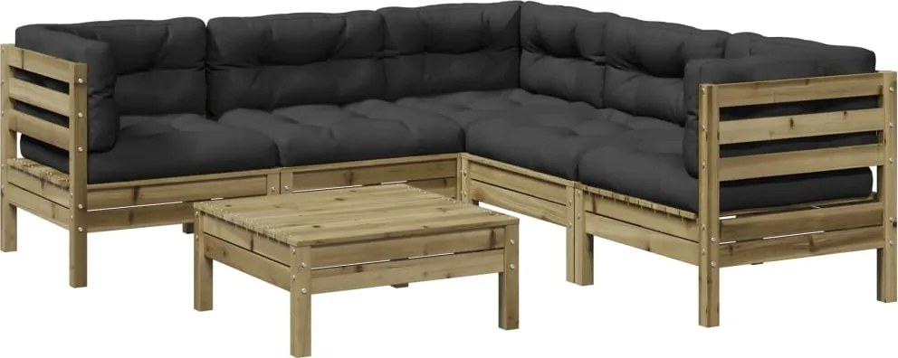 vidaXL 6 részes impregnált fenyőfa kerti ülőgarnitúra párnával