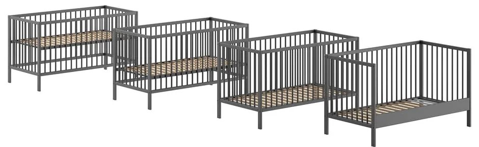 Antracitszürke borovi fenyő babaágy 70x140 cm DINO – Vipack