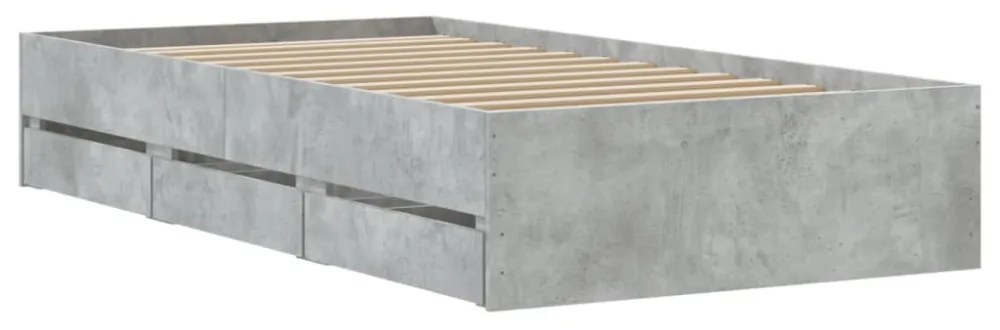betonszürke szerelt fa ágykeret fiókokkal 75 x 190 cm