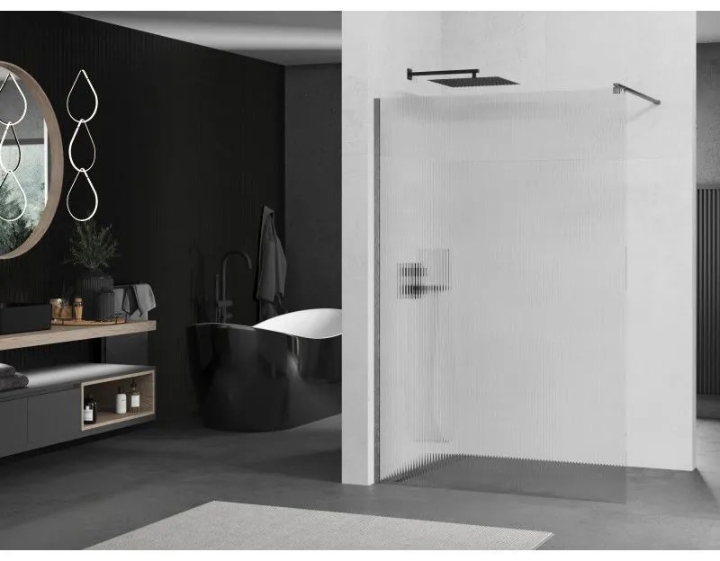 Mexen Kioto, Walk-In zuhanyparaván 70 x 200 cm, 8 mm-es üveg bordás mintával, grafit profil, 800-070-101-66-09