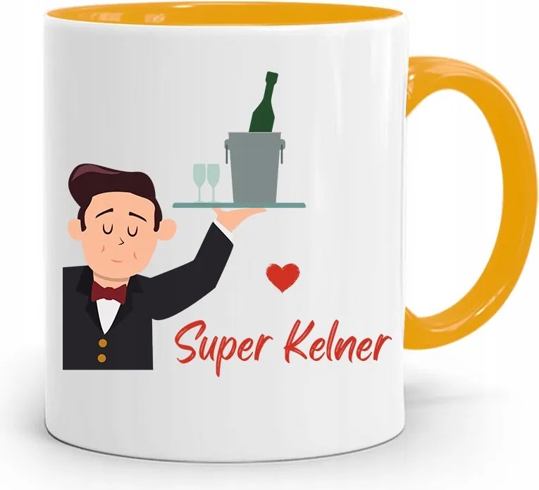 Pincérnek Bögre Sárga Szuper Pincér Ajándék fényképes nyomtatással