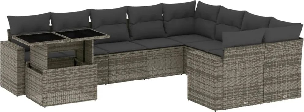 vidaXL 10 részes szürke polyrattan kerti ülőgarnitúra párnákkal