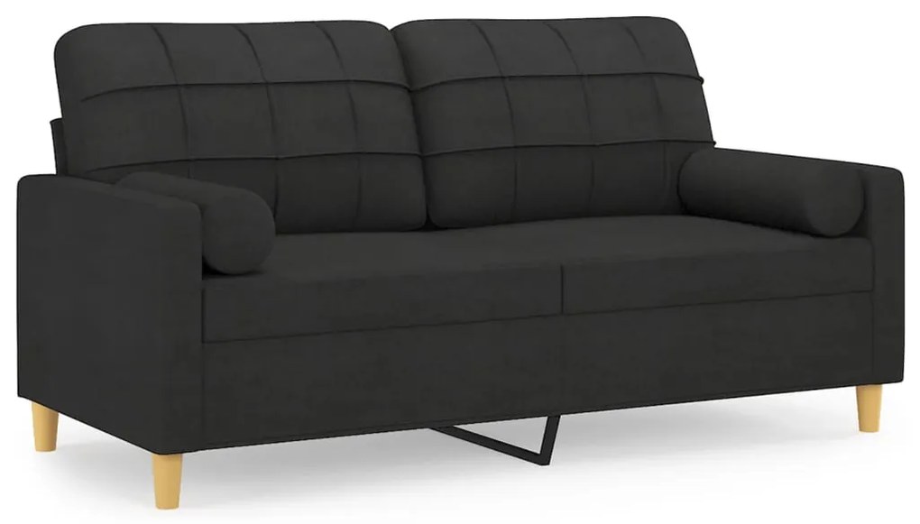 2 személyes fekete szövet kanapé díszpárnákkal 140 cm