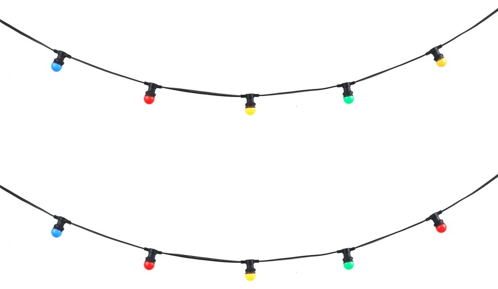 Bővíthető fekete fényfüzér dugóval, 6m, 10 db E27-es, többszínű izzóval, IP65 - Lubber