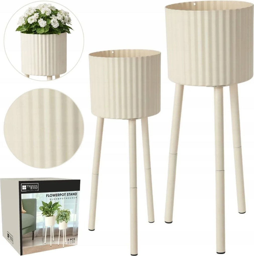 2 Db-os Virágtartó Szett Állványokon fehér Virágágyás Szett stabil stílusos