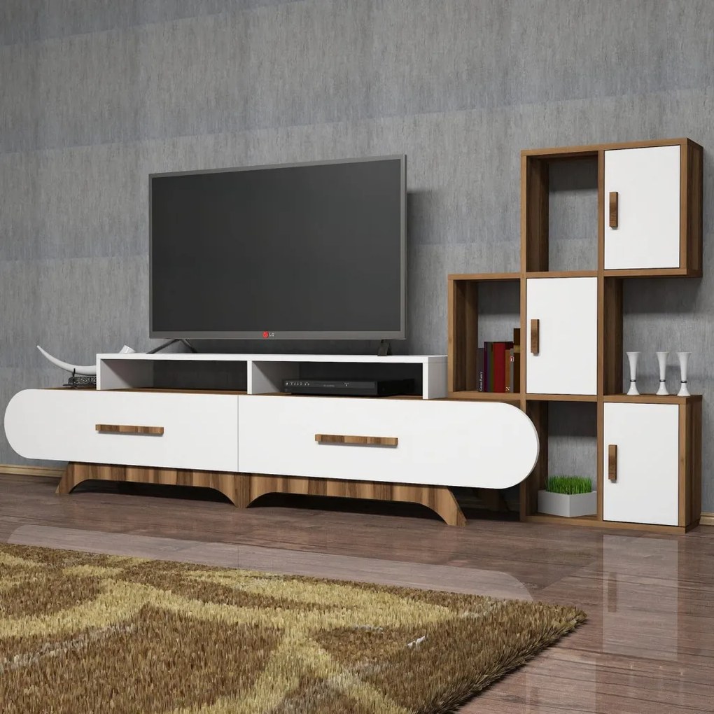 Flora TV-állvány, dió-fehér, 205 cm – TR845HCT3034