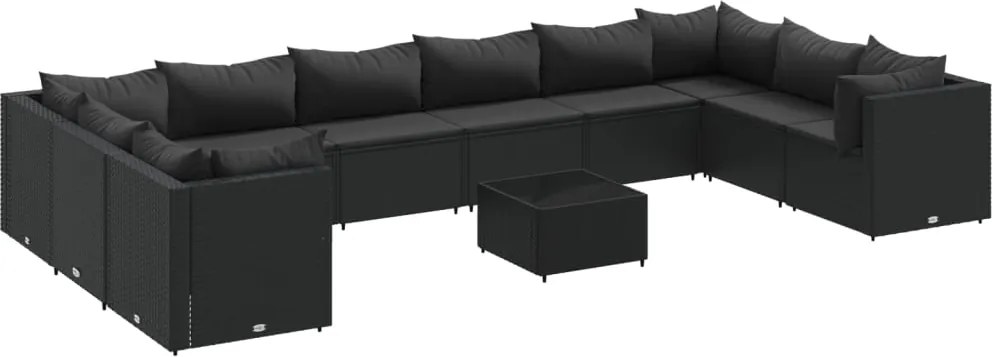 vidaXL 11 részes fekete polyrattan kerti ülőgarnitúra párnákkal