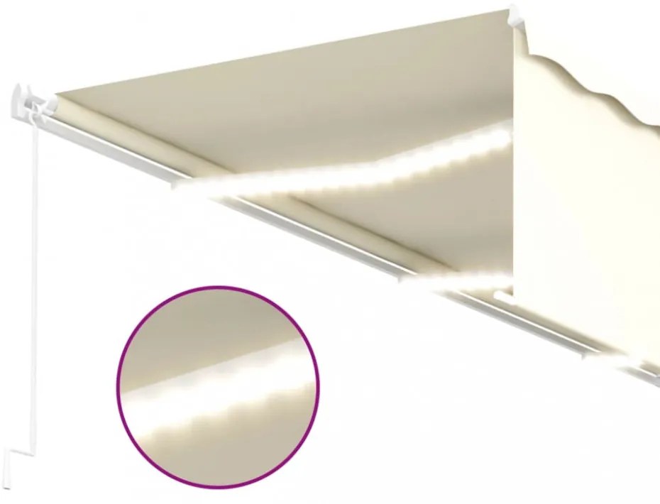 krémszínű kihúzható LED-es napellenző redőnnyel 6 x 3 m