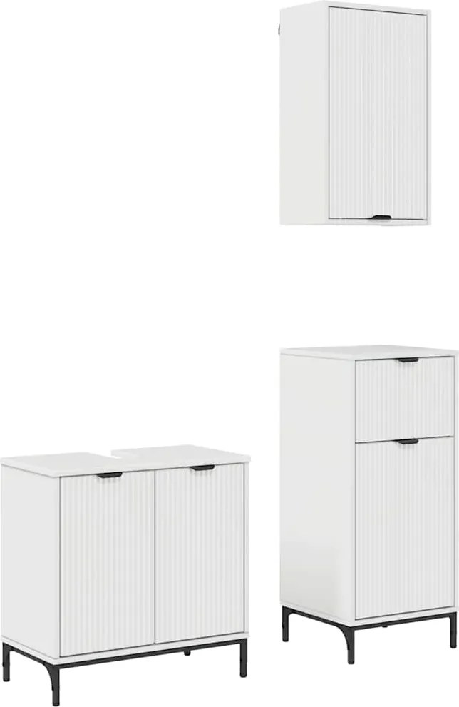 vidaXL Fürdőszoba bútor szett fiókkal 3 pcs Magasfényű fehér Faanyag