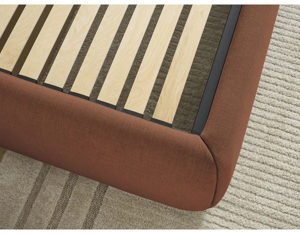 Narancssárga kárpitozott ágyneműtartós-ágytámla nélkül franciaágy ágyráccsal 160x200 cm Inera – Bobochic Paris