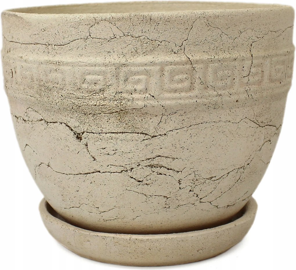 Samott kaspó 21,5 cm kerámia bézs görög mintás