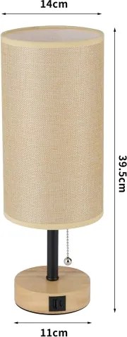 Brilagi - USB-portos asztali lámpa TABLON 1xE27/25W/230V tölgy/fekete/bézs