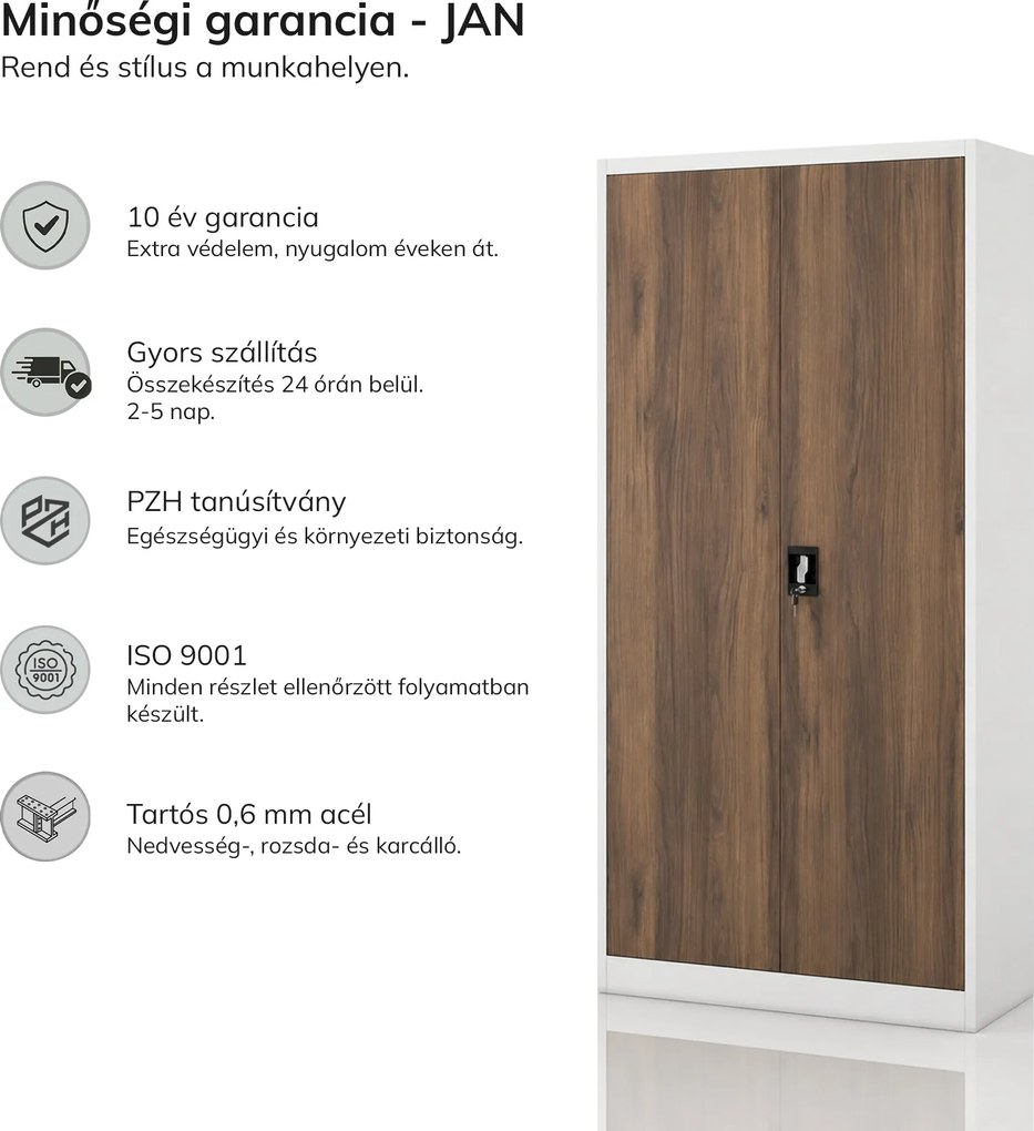 Irodai iratszekrény fehér / dió: Eco Design JAN 900 x 1850 x 400 mm