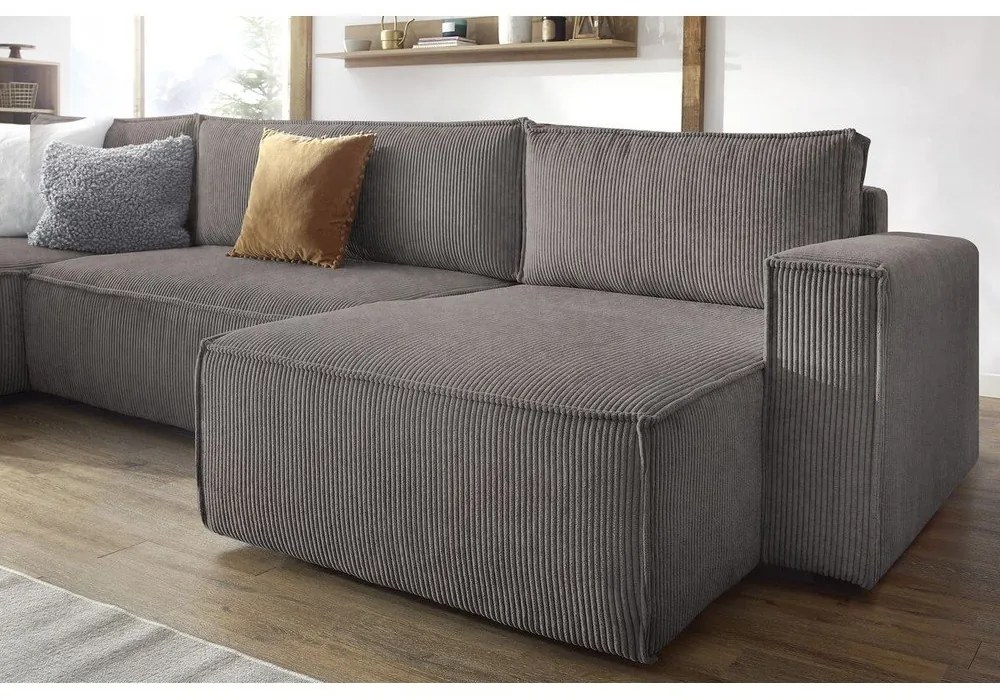 Sötétszürke kordbársony kinyitható sarokkanapé ("U" alakú) Nihad – Bobochic Paris