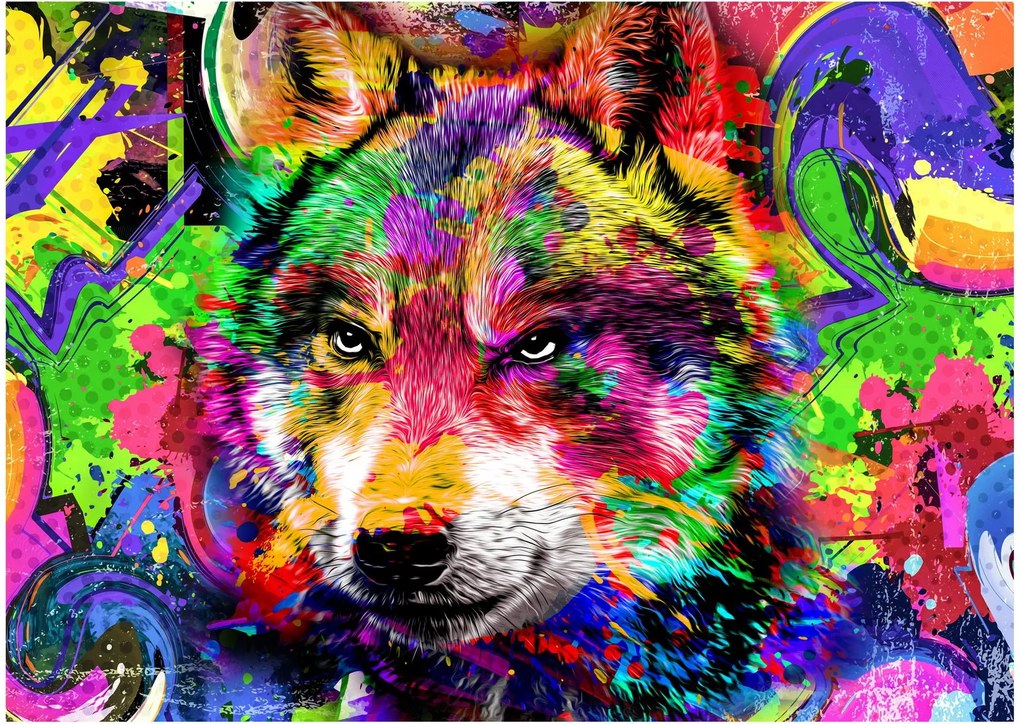 Üveg kép - Farkas graffitivel (70x50 cm)