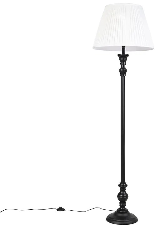 Állólámpa fekete, fehér redős árnyékolóval 45 cm - Classico