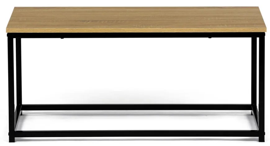 Măsuță de cafea modernă de culoare stejar, 90x48x41 cm, MDF, decor stejar salbatic, metal negru