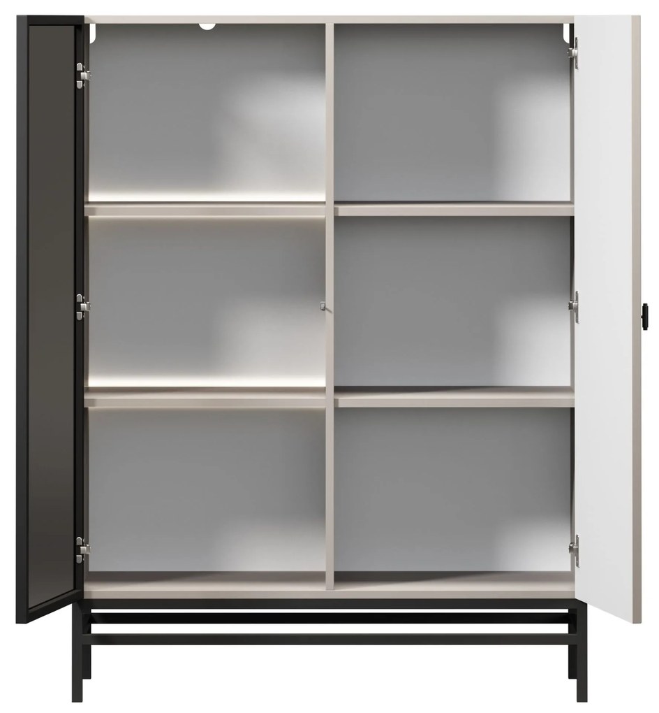 Lorini vitrines szekrény 100 cm kétajtós lábakon - kasmír / fekete T-bar fogantyú / lábazat