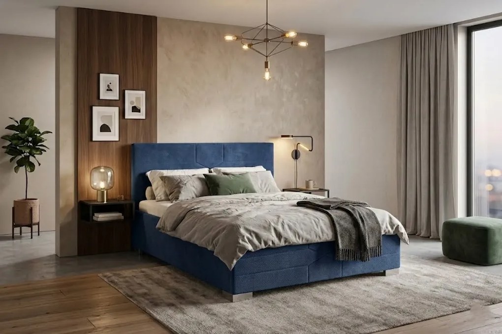 KATI ágy 180x200 cm Sötétkék Matrac nélkül