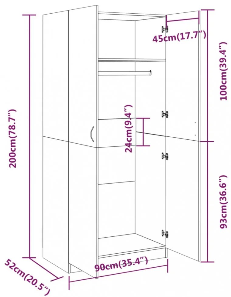 vidaXL barna tölgy színű szerelt fa ruhásszekrény 90x52x200 cm