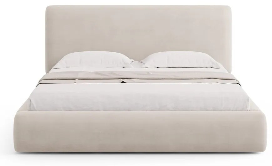 Bézs kárpitozott ágyneműtartós franciaágy ágyráccsal 160x200 cm Colonel – Cosmopolitan Design