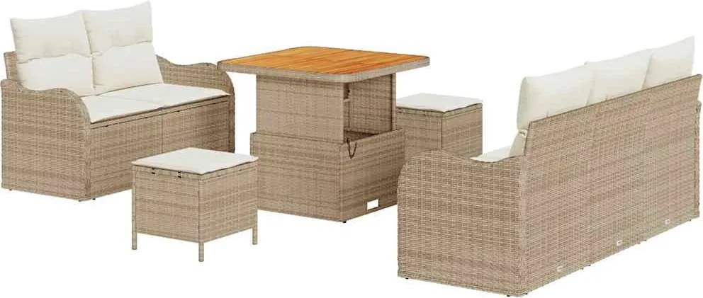 vidaXL Kerti Kanapé Szett párnával 8 pcs Bézs polirattan