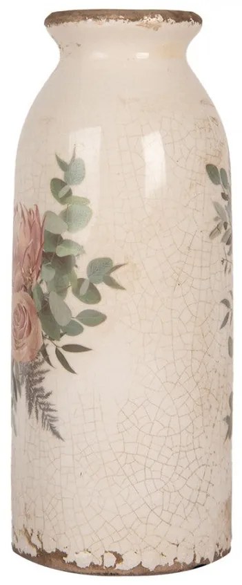Kerámia váza bézs virág mintás Ø 8x20 cm