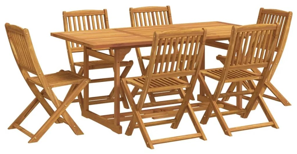 7 részes tömör akácfa kerti étkezőgarnitúra 180 x 90 x 75 cm