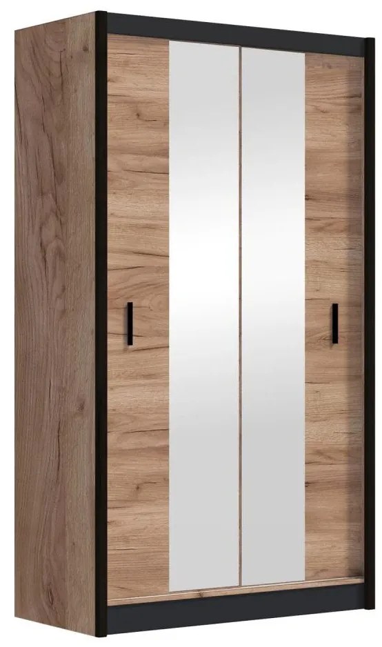 MIRO gardróbszekrény tükörrel 120x215 cm, craft tölgy/fekete