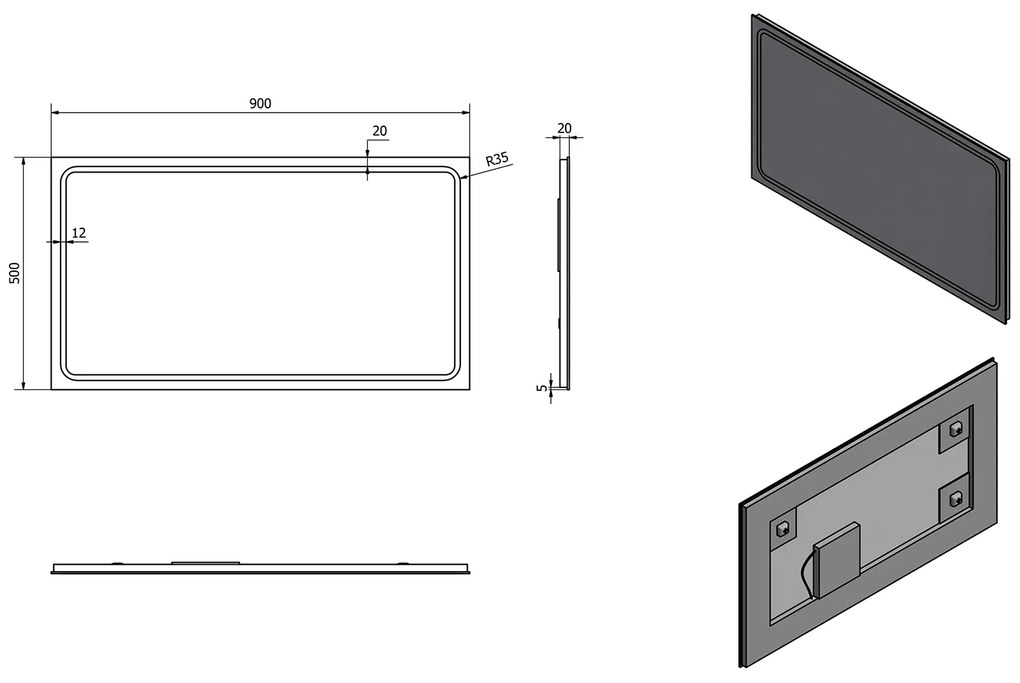 Sapho, GEMINI LED háttérvilágítású tükör 900x500mm, GM090
