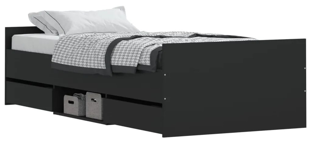 fekete ágykeret fej- és lábtámlával 90 x 200 cm