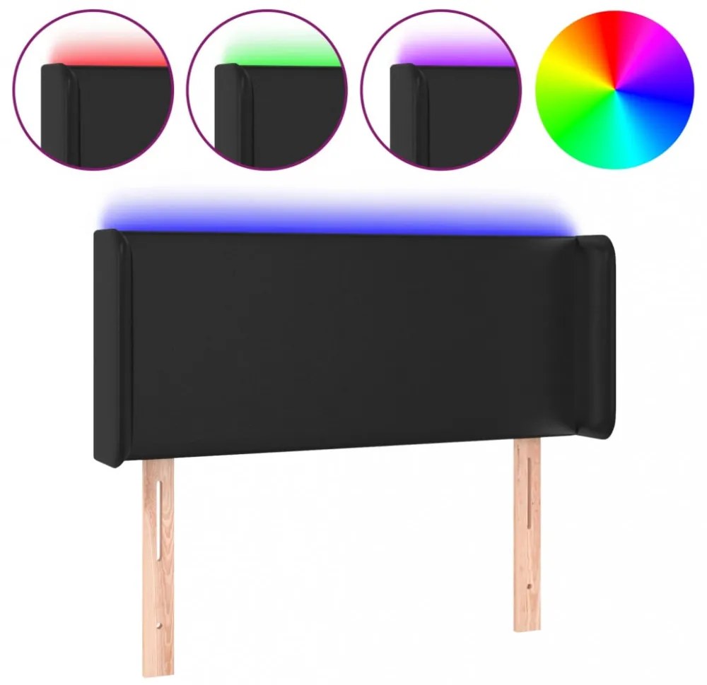 fekete műbőr LED-es fejtámla 83 x 16 x 78/88 cm