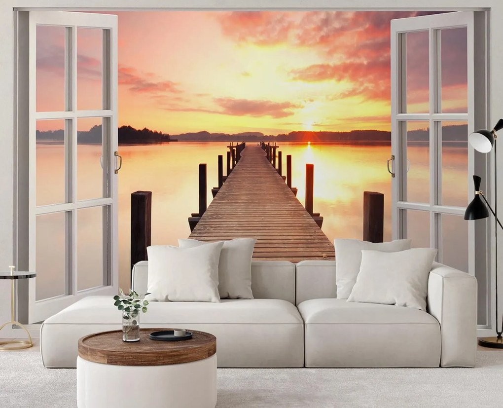 Gario Fotótapéta Ablak a mólóra nézo ablakkal Anyag: Vlies, Méret: 280 x 200 cm