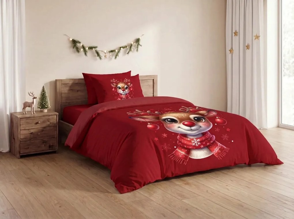 3D mikroszálas ágyneműhuzat MERRY FAWN piros Ágyneműhuzat mérete: 70 x 90 cm | 140 x 200 cm