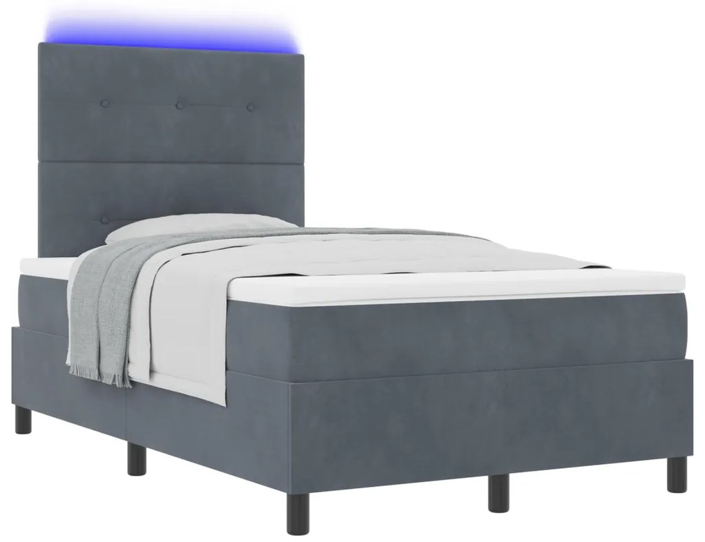 Boxspring Ágy Mattal és LED-del Sötétszürke 120x190 cm Bársony