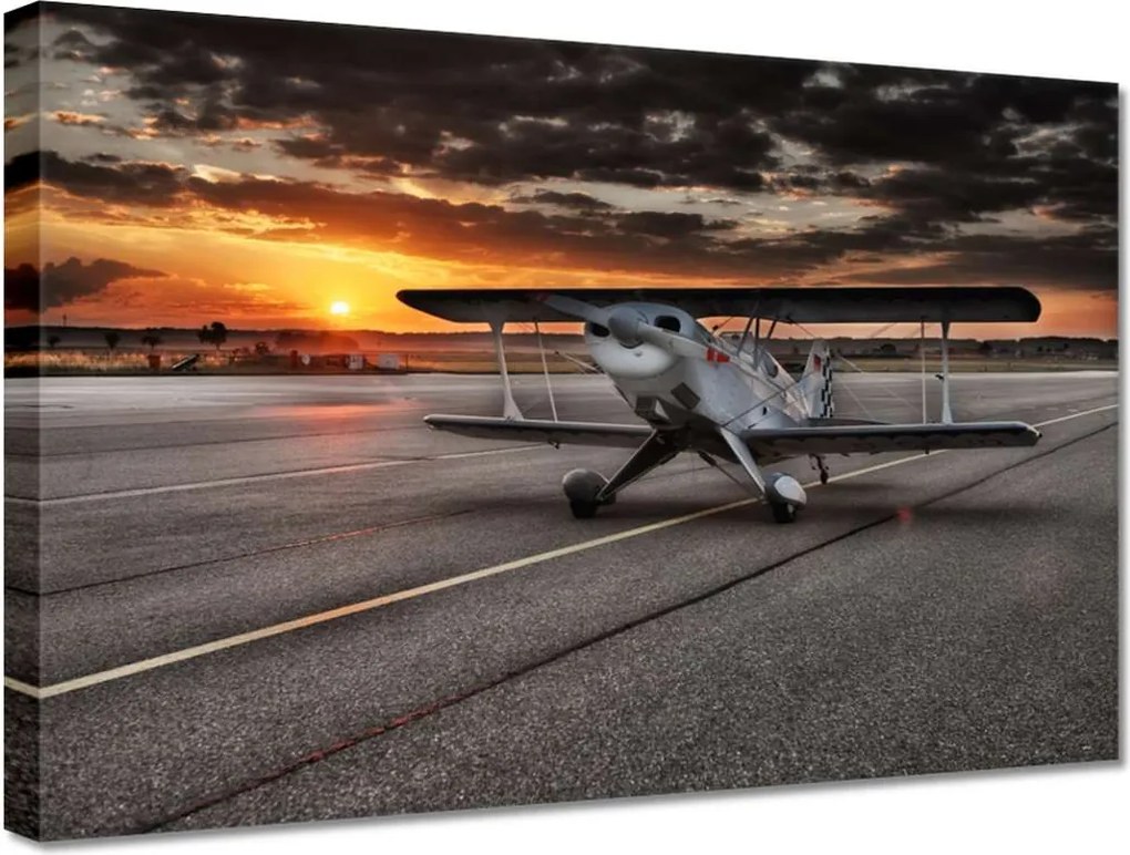 Vászonkép 30x20 Repülőgép naplemente
